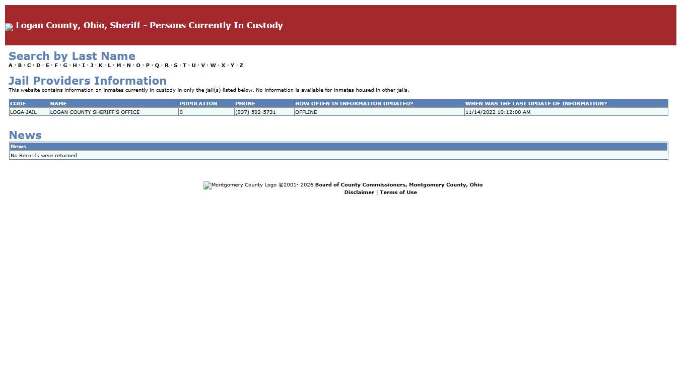 Logan County, Ohio, Sheriff - Persons Currently In Custody